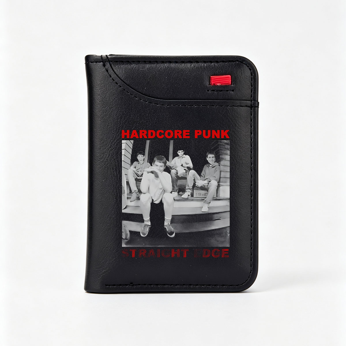 Hardcore Punk Band Members on Porch Steps, Straight Edge Lifestyle, 1980s Subculture, Youth Rebellion, DIY Ethos - Vertical Style Wallet