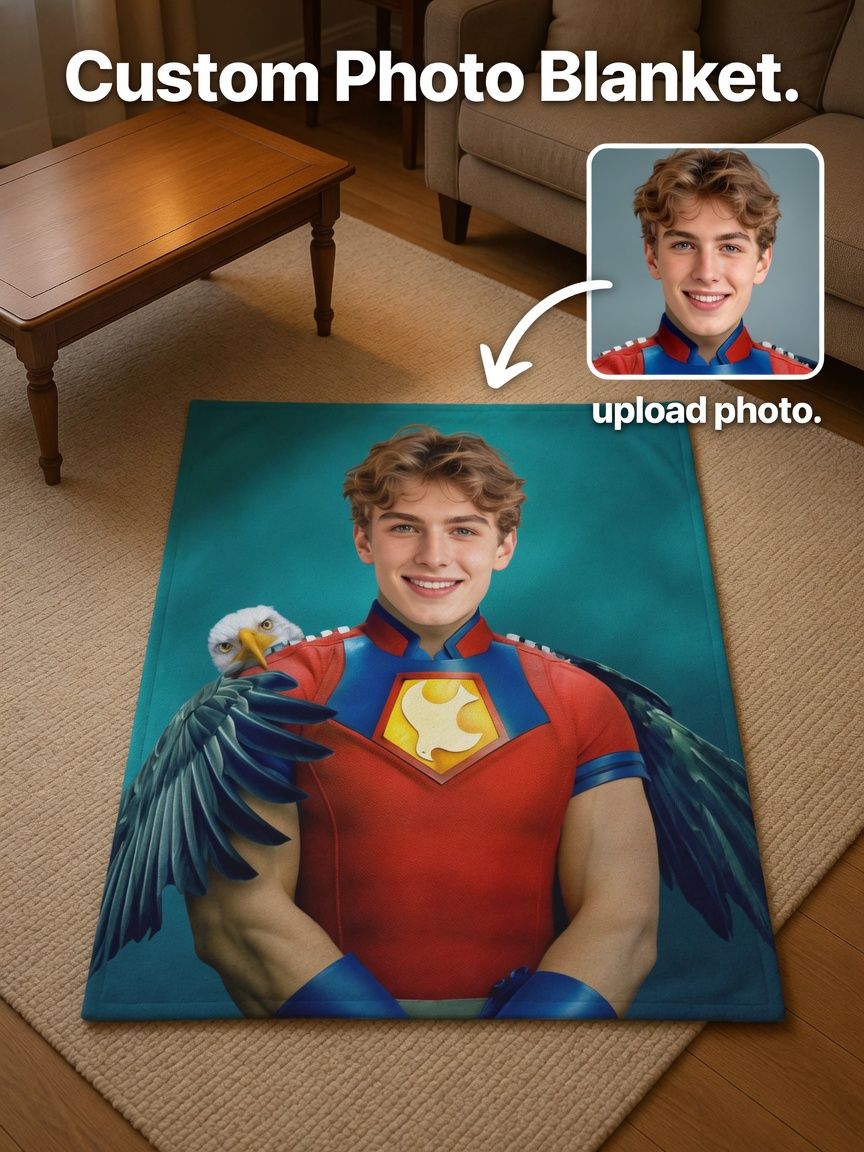 Custom Photo Blanket Personalized Face Print Flannel Throw Anti-Pilling Cozy Warm Bedding Gift for Family and Friends