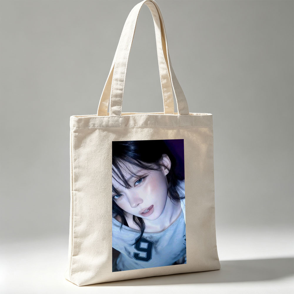 Kim Ji-min in a Close-Up Portrait Wearing a Gray T-Shirt with Number 9 - Canvas tote bags