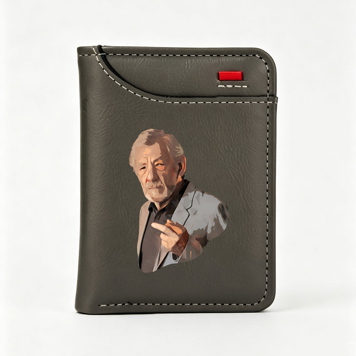 Ian McKellen as Gandalf, pointing with a wise expression - Vertical Style Wallet
