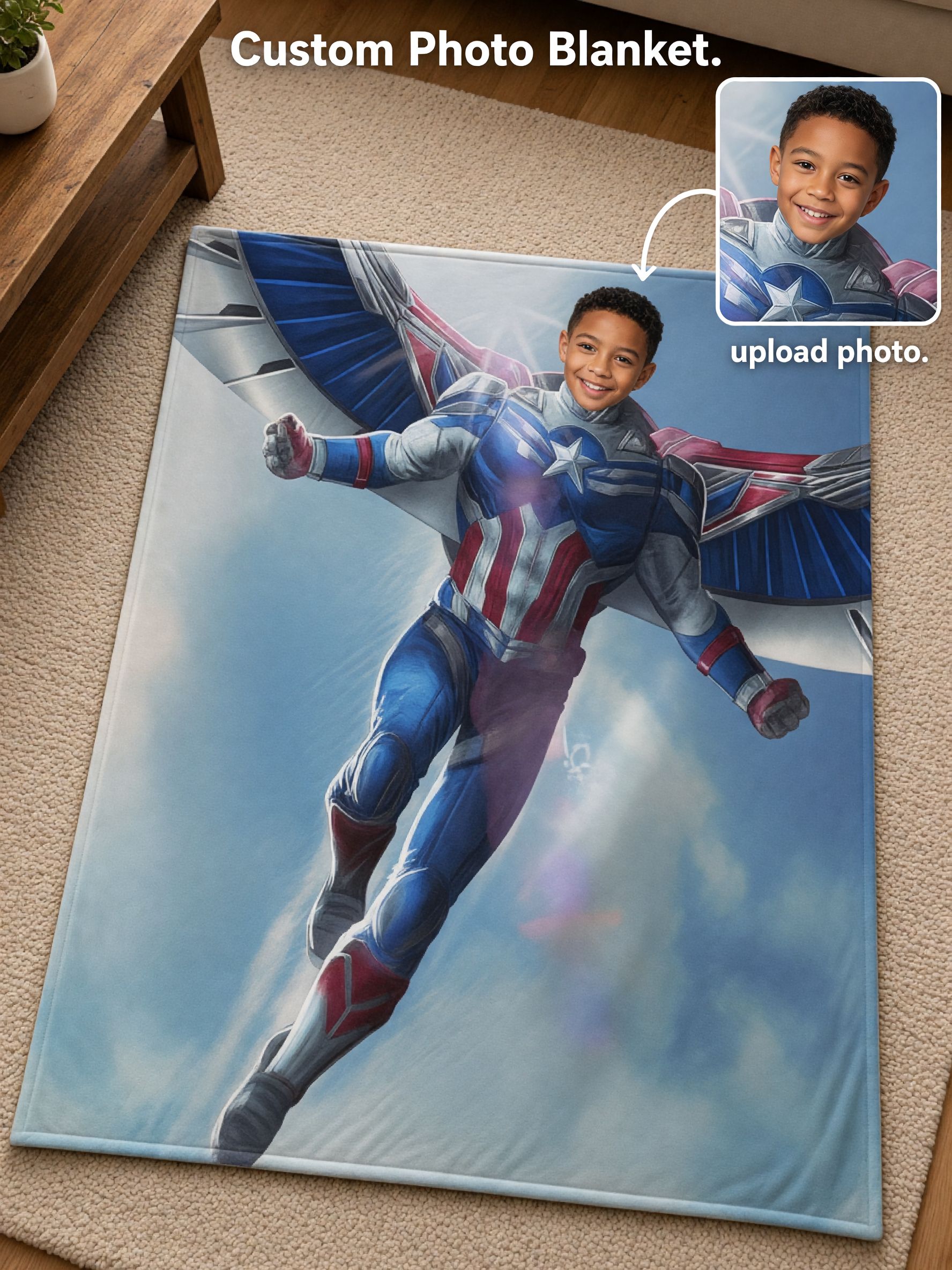 Custom Photo Superhero Flannel Fleece Blanket Personalized Face Artwork Ultra Soft Cozy Plush Throw Ideal Personalized