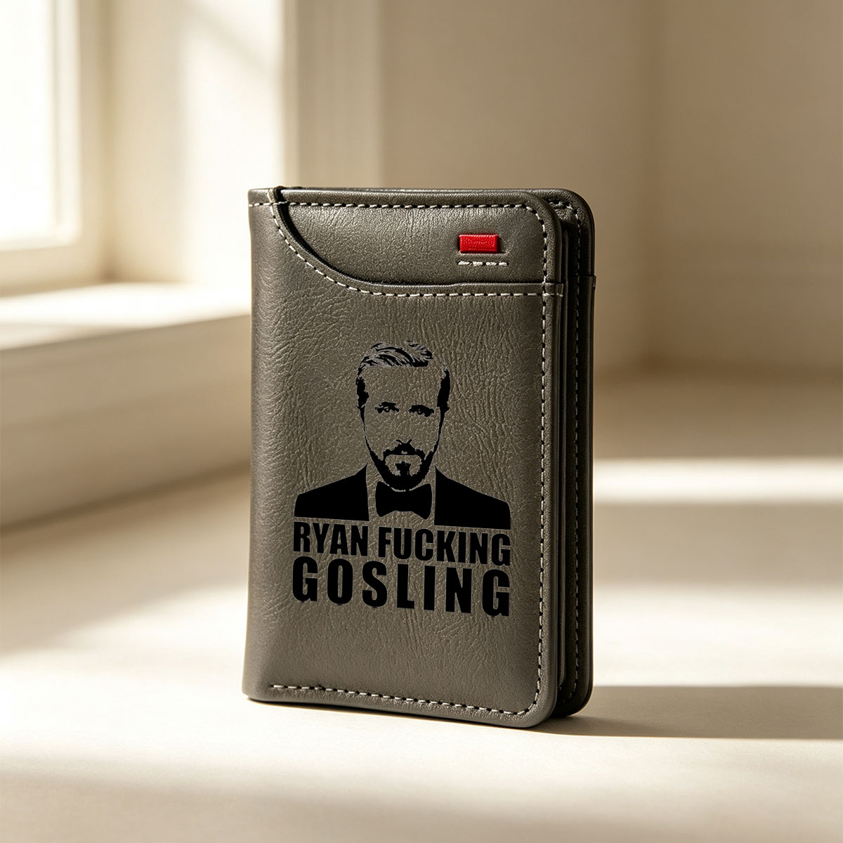Ryan Gosling Portrait Outline with Bold Text Label - Vertical Style Wallet