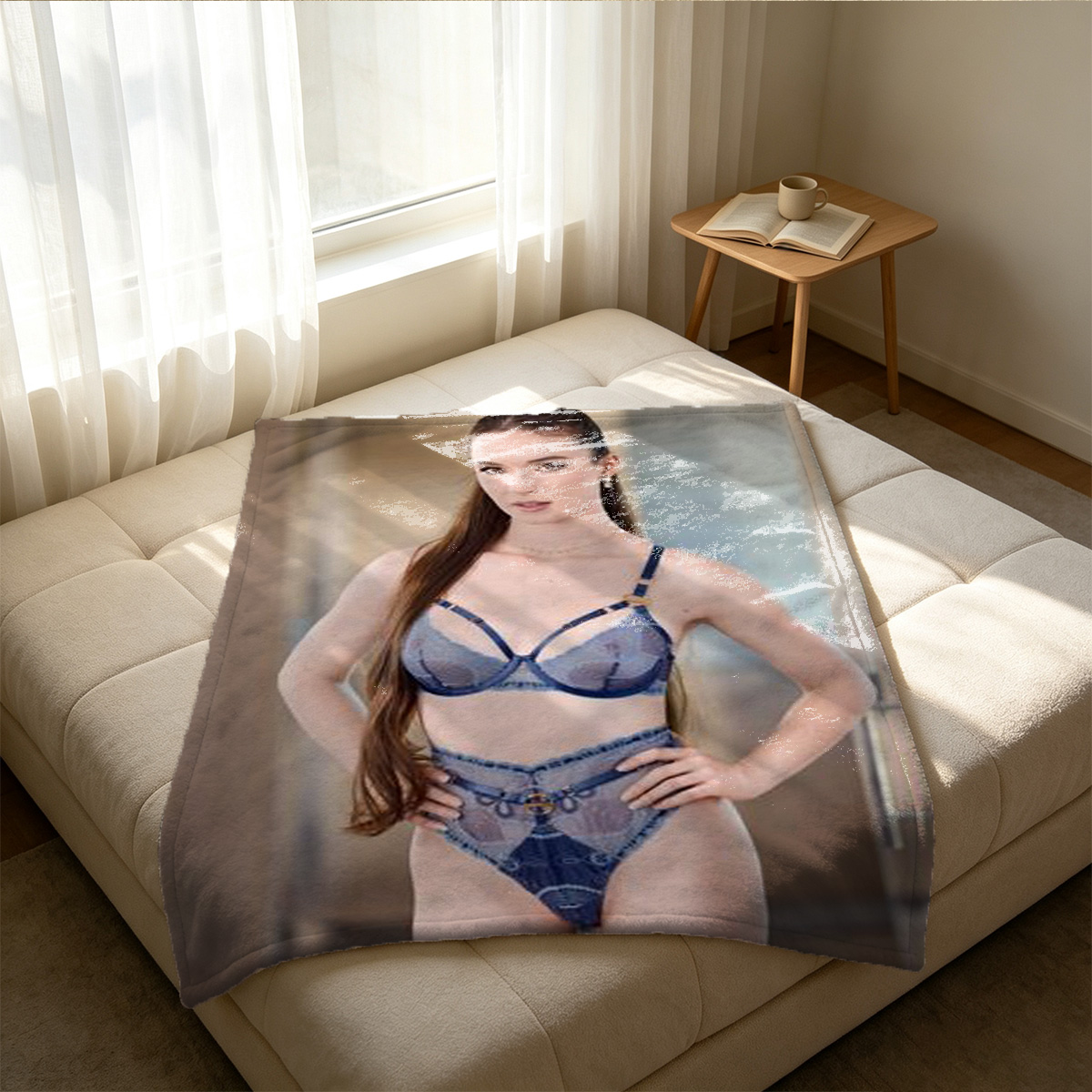 Two Lesbians in Lingerie on Couch - Blanket