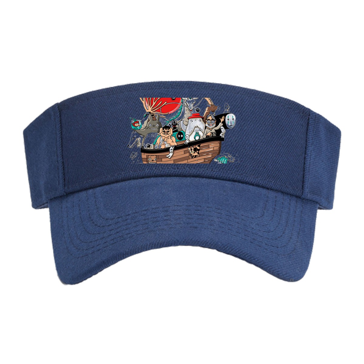 Studio Ghibli Characters Sail in a Wooden Boat with Mythical Creatures and Icons -  Visor cap