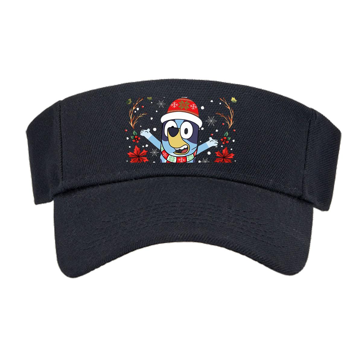 Bluey in Christmas Hat and Scarf, Festive Holiday Scene -  Visor cap
