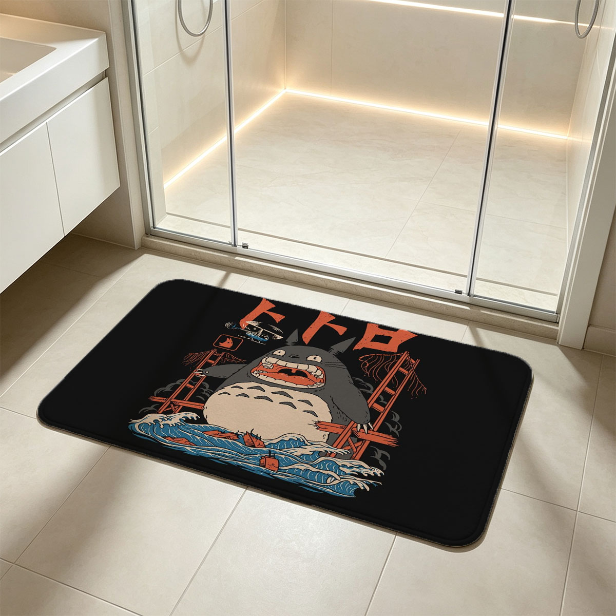 Totoro in a Storm with Ladder and Helicopter - Flannel floor mat