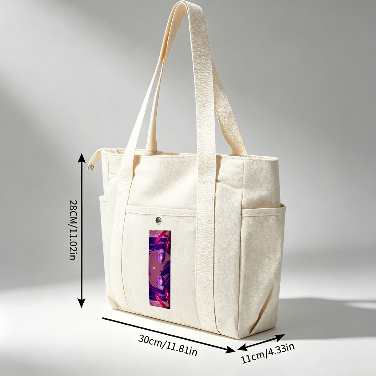 Anime Character with Glowing Purple Eyes and Dramatic Expression in a Cosmic Background - Multi-pocket bags
