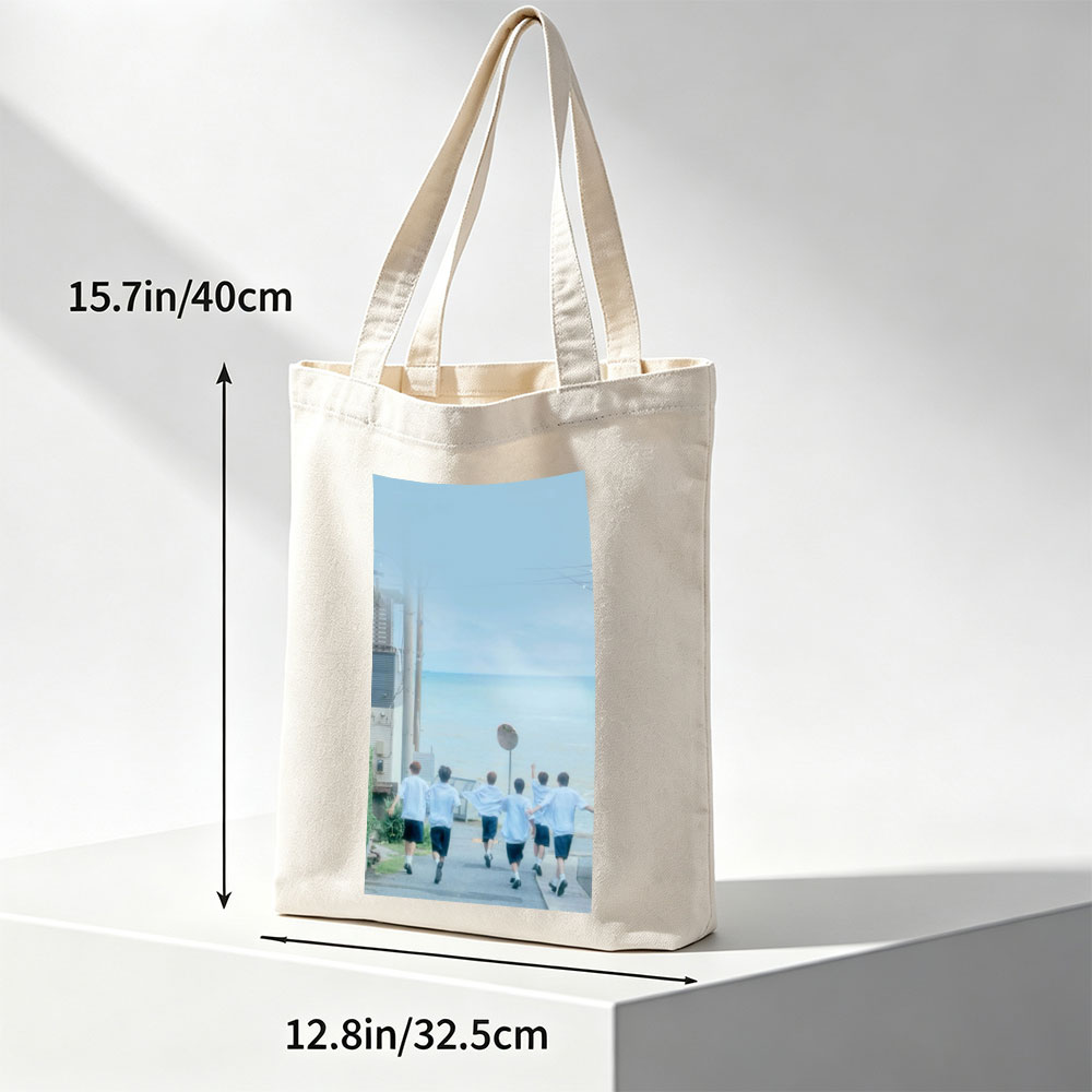 SEVENTEEN Running Toward the Ocean in Light Blue Shirts and Black Shorts - Canvas tote bags