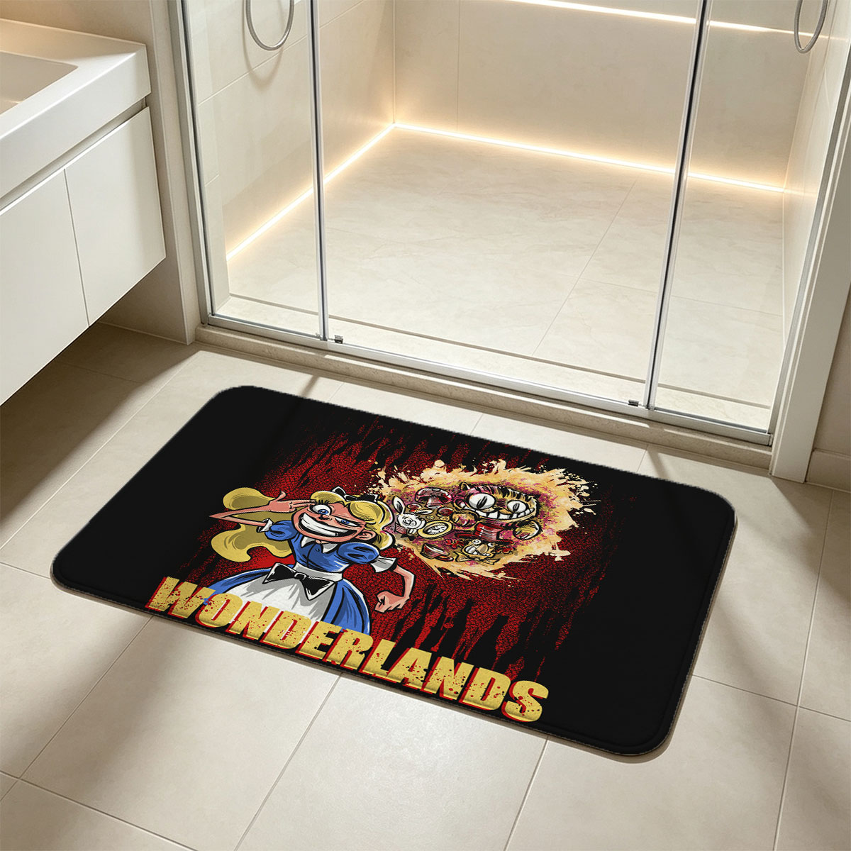 Alice and Cheshire Cat in Wonderlands - Flannel floor mat