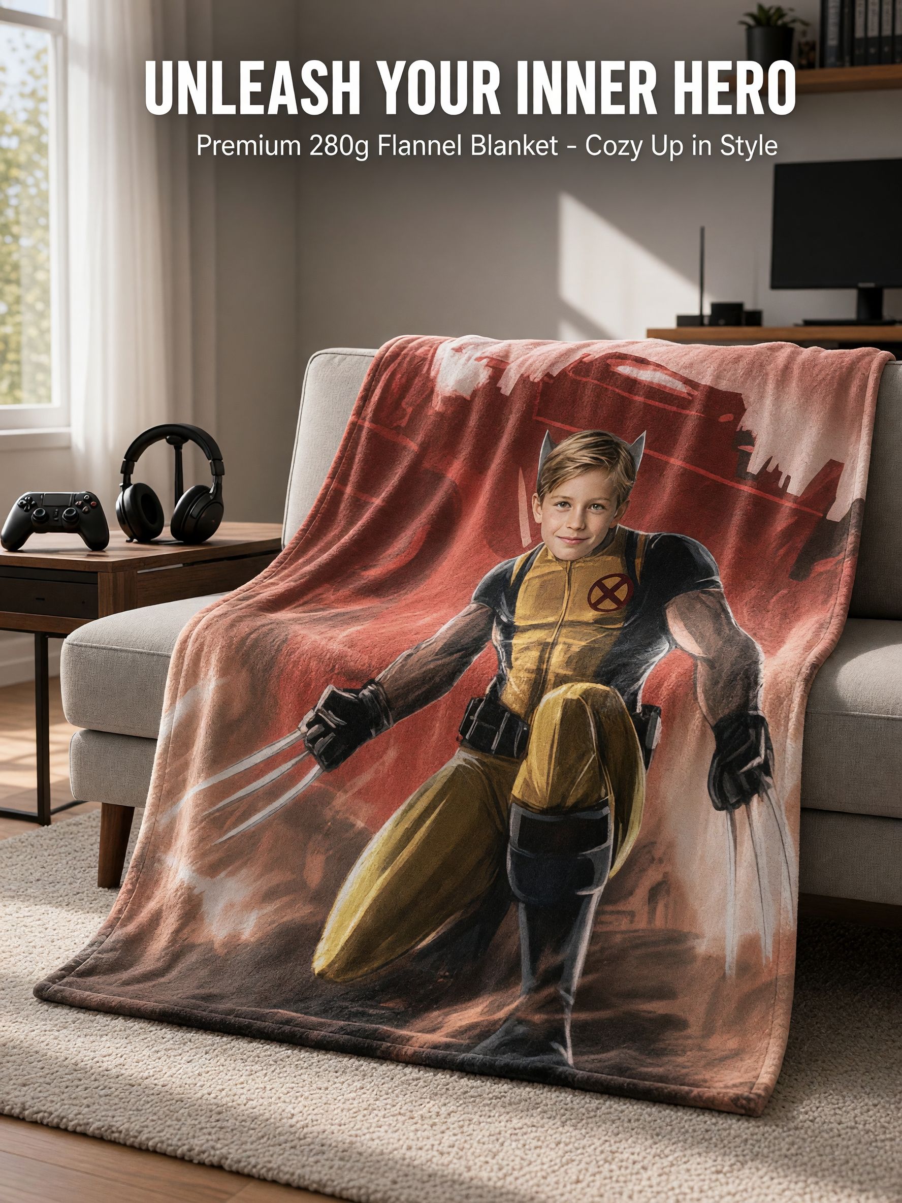 Custom Face Photo Blanket Superhero Comic Art Personalized Soft Flannel Throw for Kids and Adults Cozy Keepsake Gift