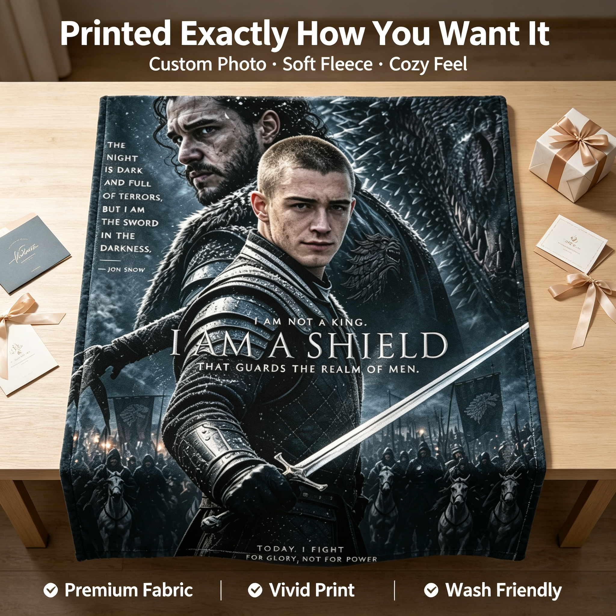 Custom Face Blanket Game of Thrones Jon Snow and Arya Stark Flannel Blanket for Couch, Bed, or Travel – Perfect Gift for Fans of HBO Series and Fantasy Lovers