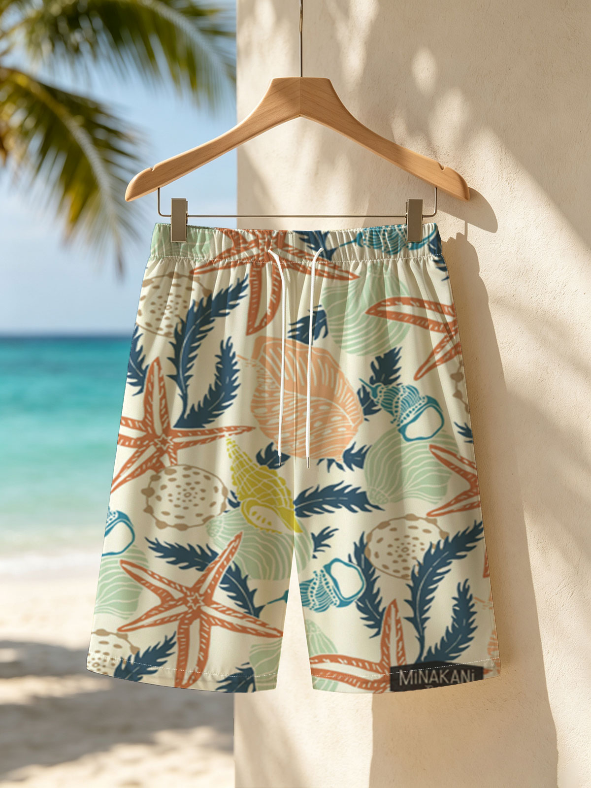 Seashells, Starfish, and Seaweed Pattern -  Beach shorts