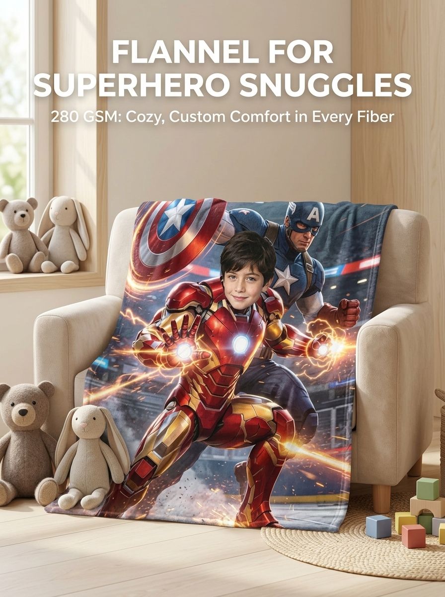 Custom Superhero Face Photo Flannel Fleece Throw Blanket Ultra Soft Lightweight Anti Pilling Ideal Personalized Gift
