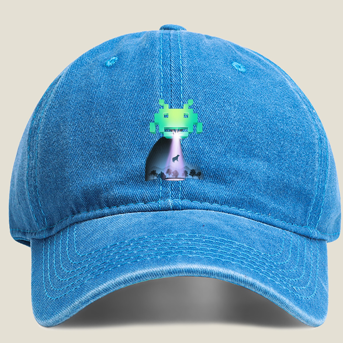 Space Invaders: Alien Abduction - Washed Denim - Baseball Cap