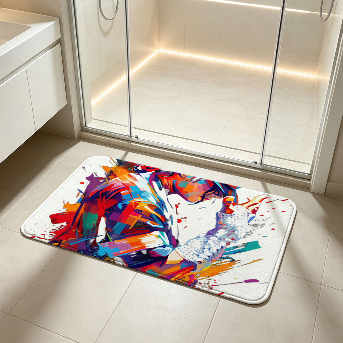 Michael Jackson in Iconic Pose with Colorful Artistic Style - Flannel floor mat