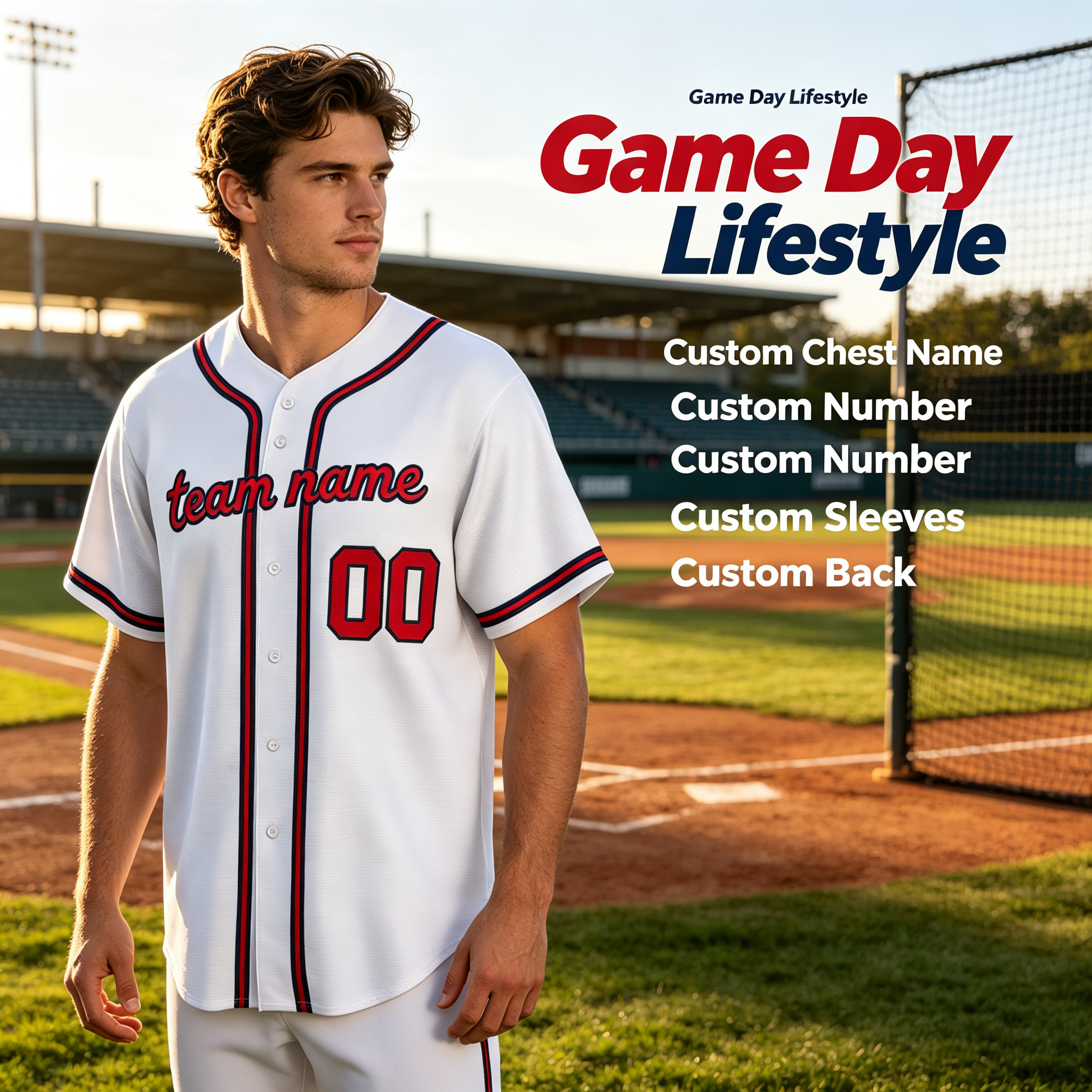 Custom Atlanta City Style Baseball Jersey Full Button Moisture Wicking Polyester For Men And Youth