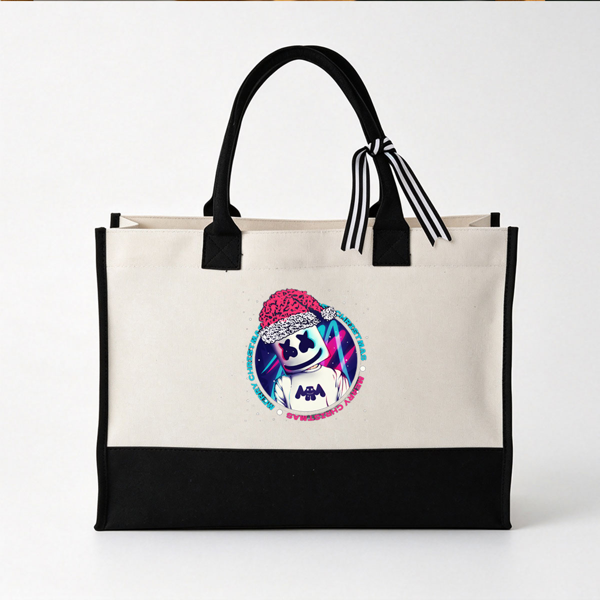 Marshmello Wears Santa Hat: Merry Christmas Celebration - Canvas patchwork gift tote bag