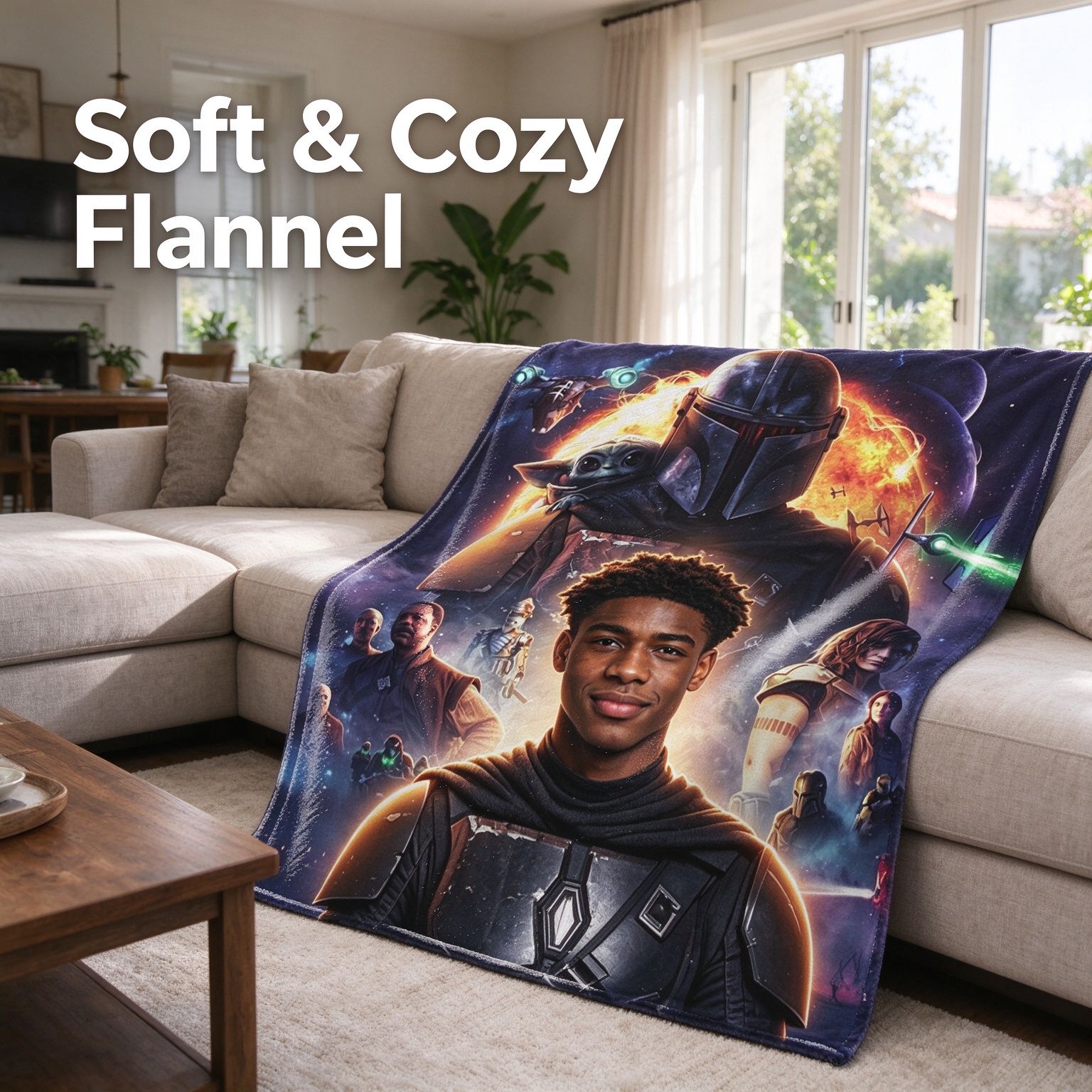 Custom Photo Face Blanket Personalized Sci-Fi Hero Flannel Fleece Throw Skin-Friendly Anti-Pilling Warm Bed Sofa Wrap