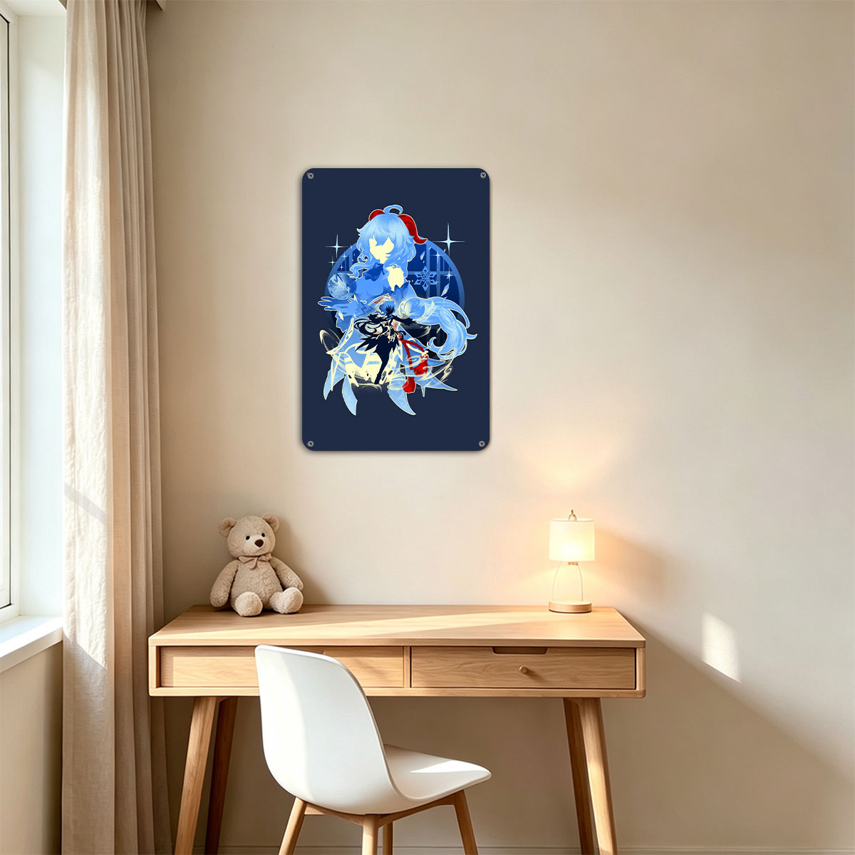 Blue-Haired Mage and Dark Warrior in Ice Magic Battle Scene - painting