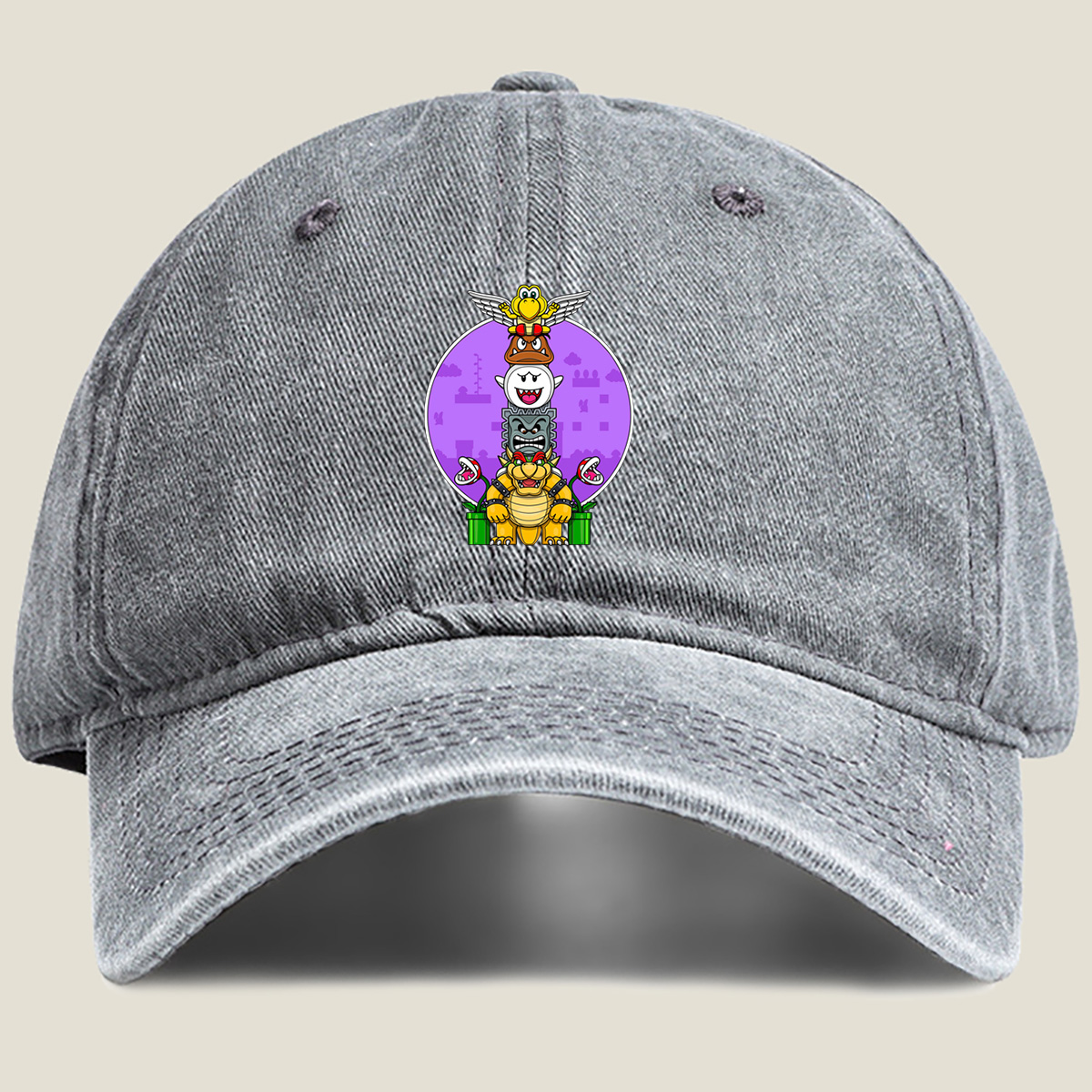 Super Mario - Bowser, Koopalings, and Enemies Stack - Washed Denim - Baseball Cap