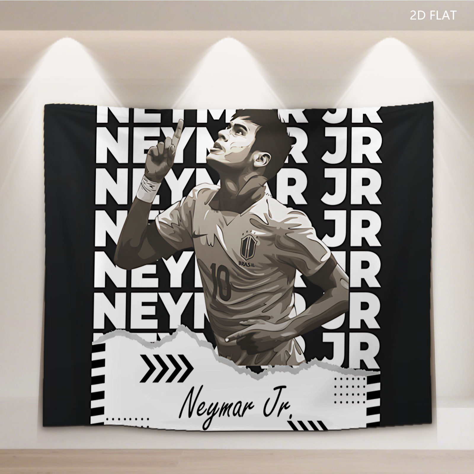 Neymar Jr. in Brazil Jersey, Celebrating Goal, Graphic Design Art - Tapestry