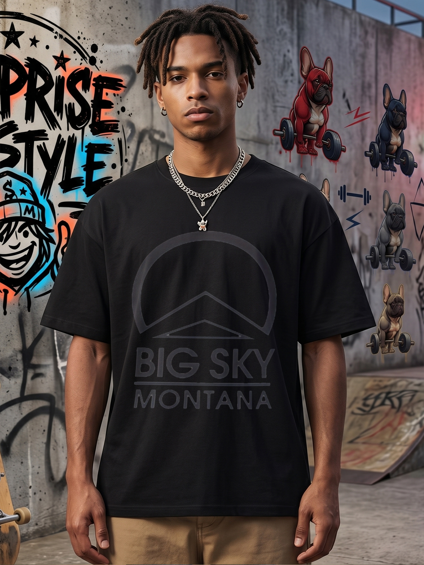 Men's Big Sky Montana Mountain Logo Print T-Shirt Casual Round Neck Lightweight Breathable Summer Short Sleeve Tee for Outdoor Adventures and Everyday Wear Adults