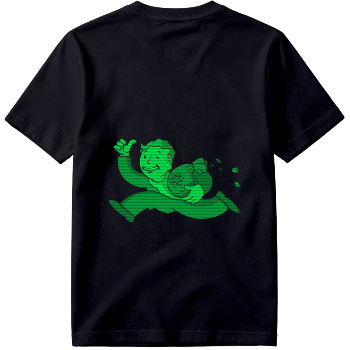Vault Boy from Fallout Running with a Bag of Atoms - Tee