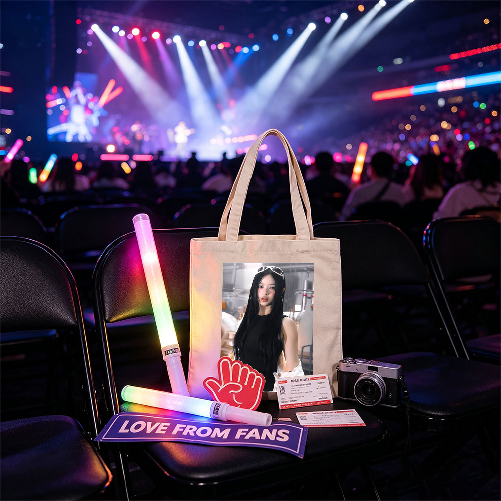 Hanni of NewJeans in a Futuristic Studio Setting Wearing a Black Top and White Ruffled Skirt with Sunglasses on Head - Canvas tote bags