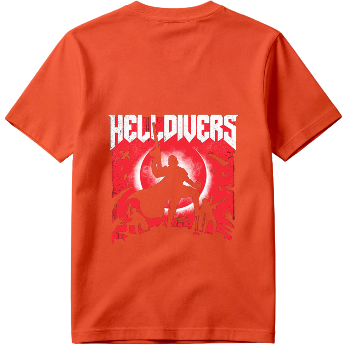 Helldivers: Silhouetted Warriors Against a Crimson Sky - Tee