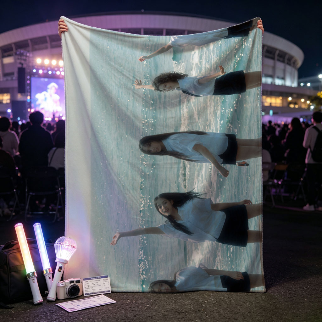 NewJeans Standing in Ocean Waves Wearing White Shirts and Black Skirts - Blankets