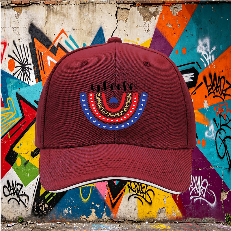 Unisex Classic Sandwich Hat with Patriotic Rainbow Leopard Print Design | Casual Outdoor Sun Protection Cap for Adults and Teens | Perfect for Beach, Travel, and Daily Wear