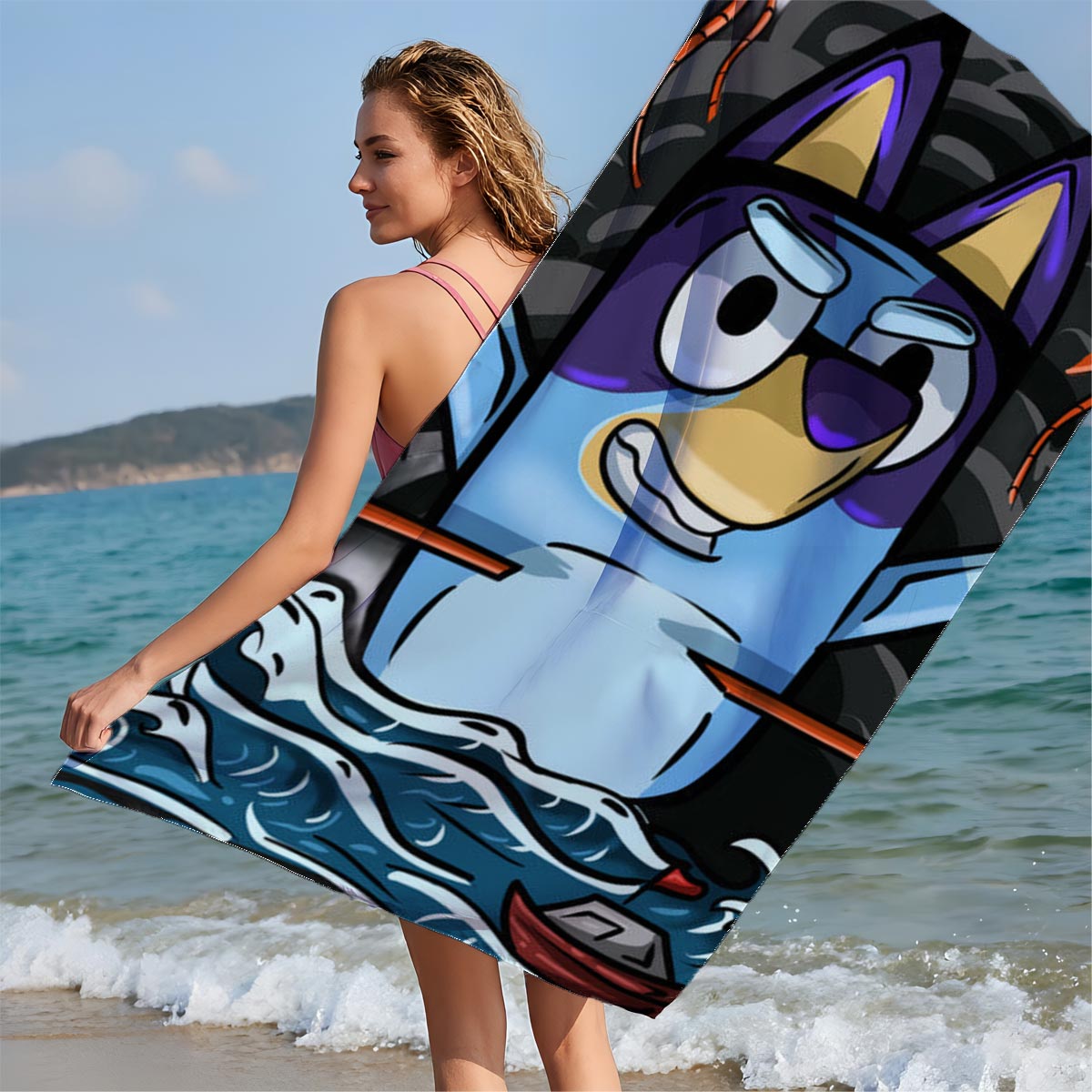 Bluey the Pirate Dog in a Stormy Sea Adventure - Beach towels