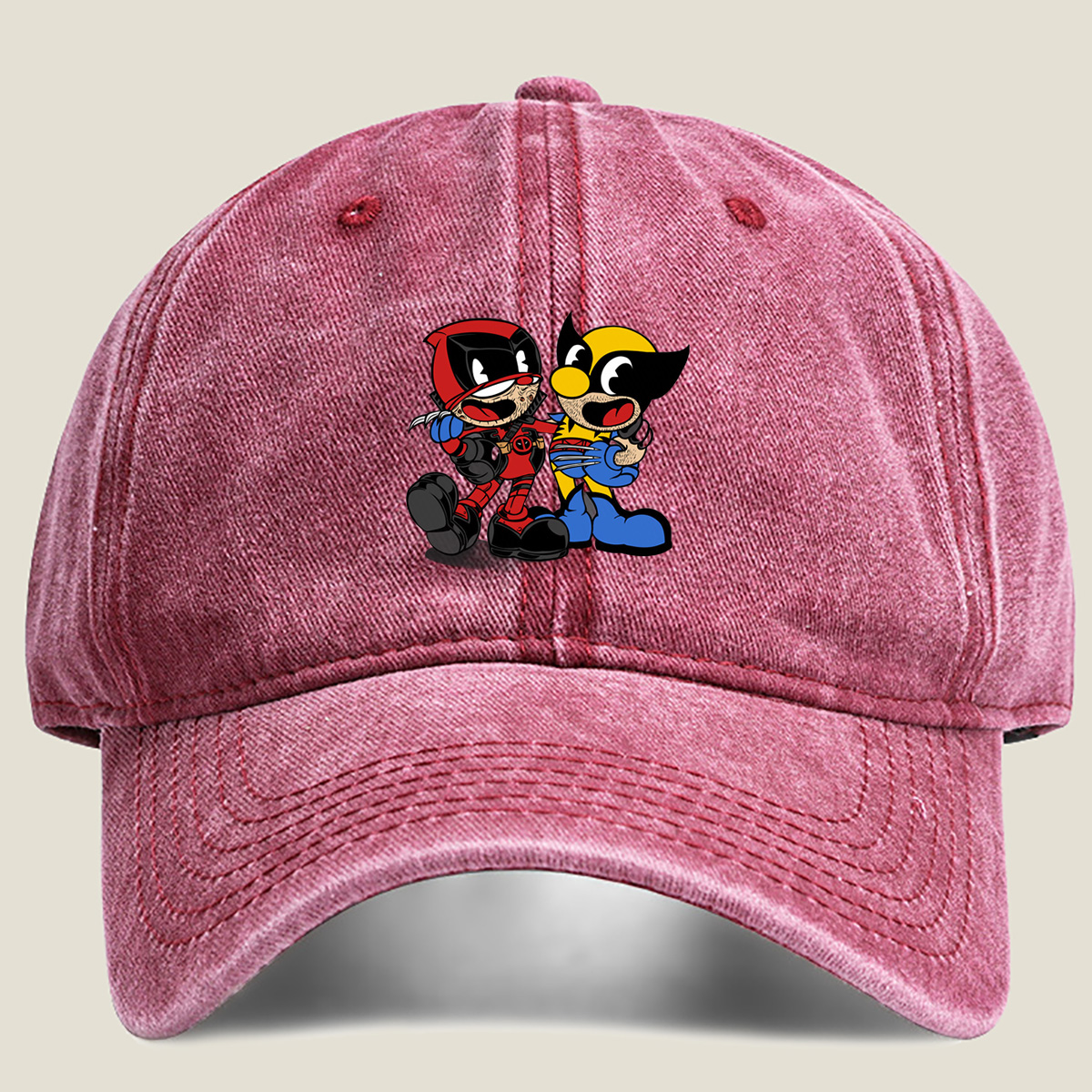 Deadpool and Wolverine Chibi Style - Washed Denim - Baseball Cap