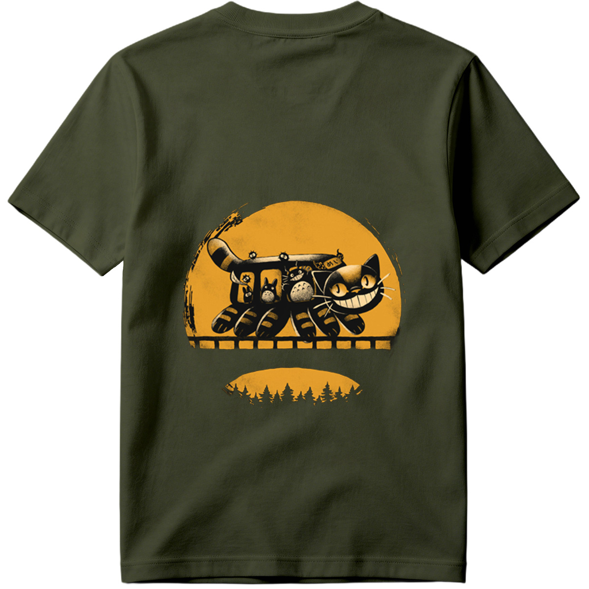 Catbus and Totoro on a Moonlit Journey - Tee