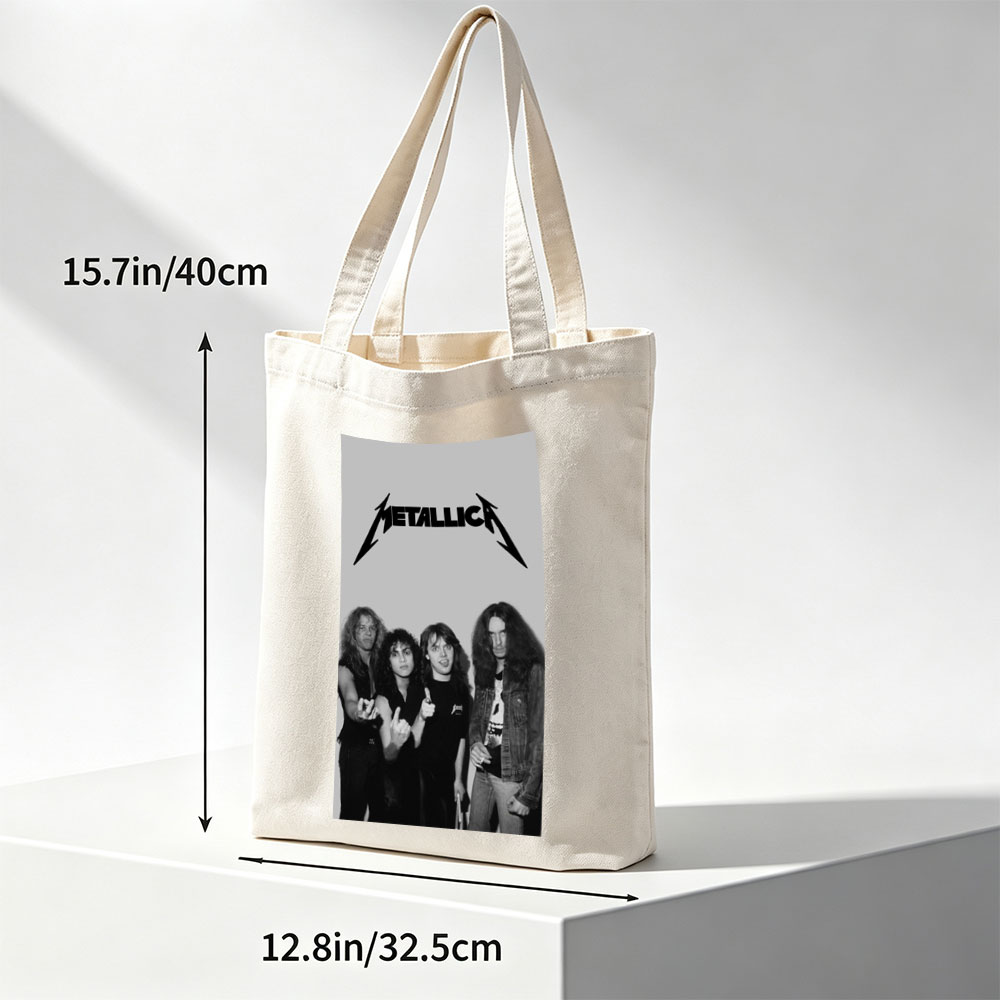Metallica Band Members in Classic Black and White Portrait with Iconic Logo - Canvas tote bags