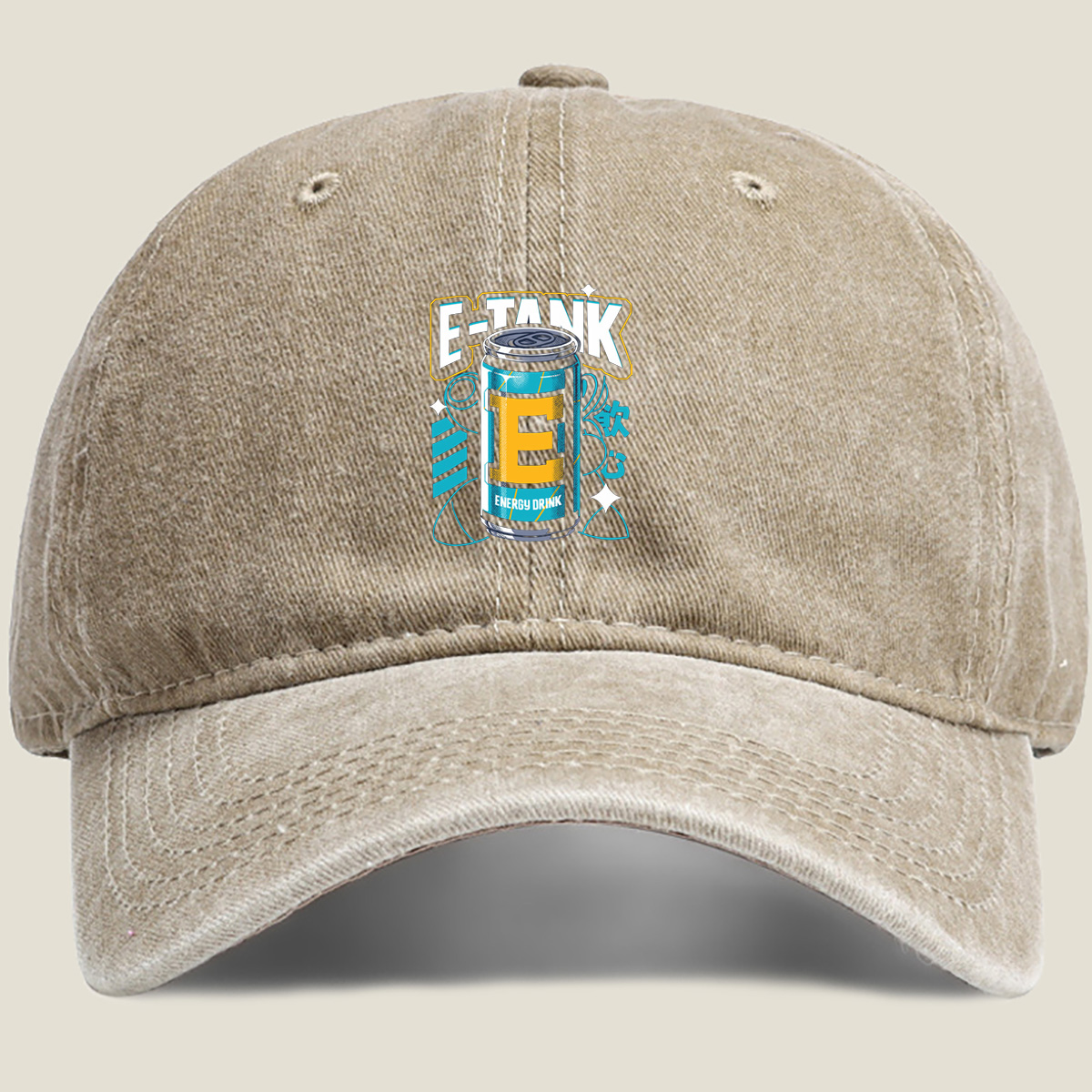 E-Tank Energy Drink Can Design - Washed Denim - Baseball Cap