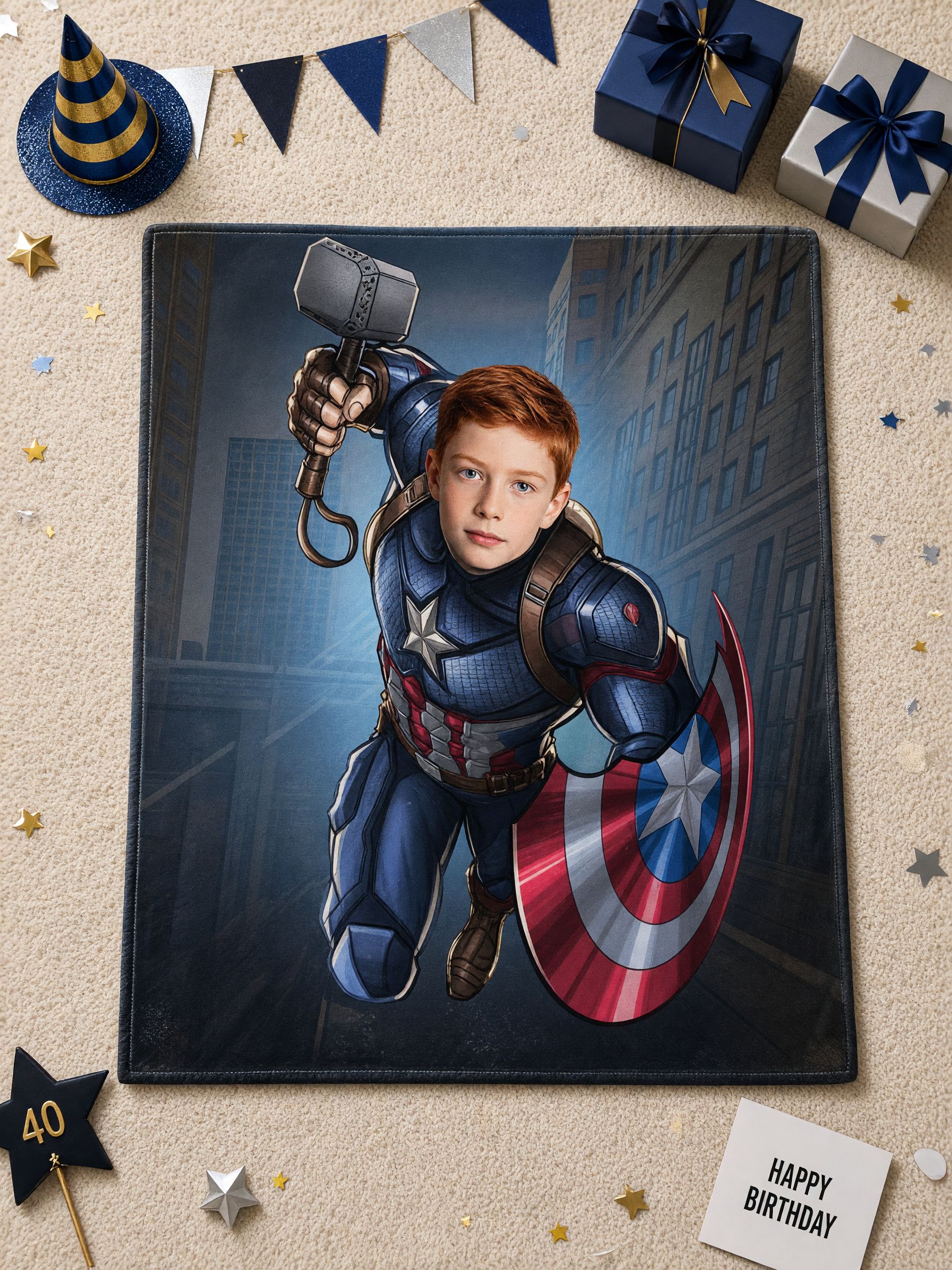 Custom Superhero Face Photo Blanket Ultra Soft Flannel Fleece Throw Cozy Personalized Gift for Kids and Family