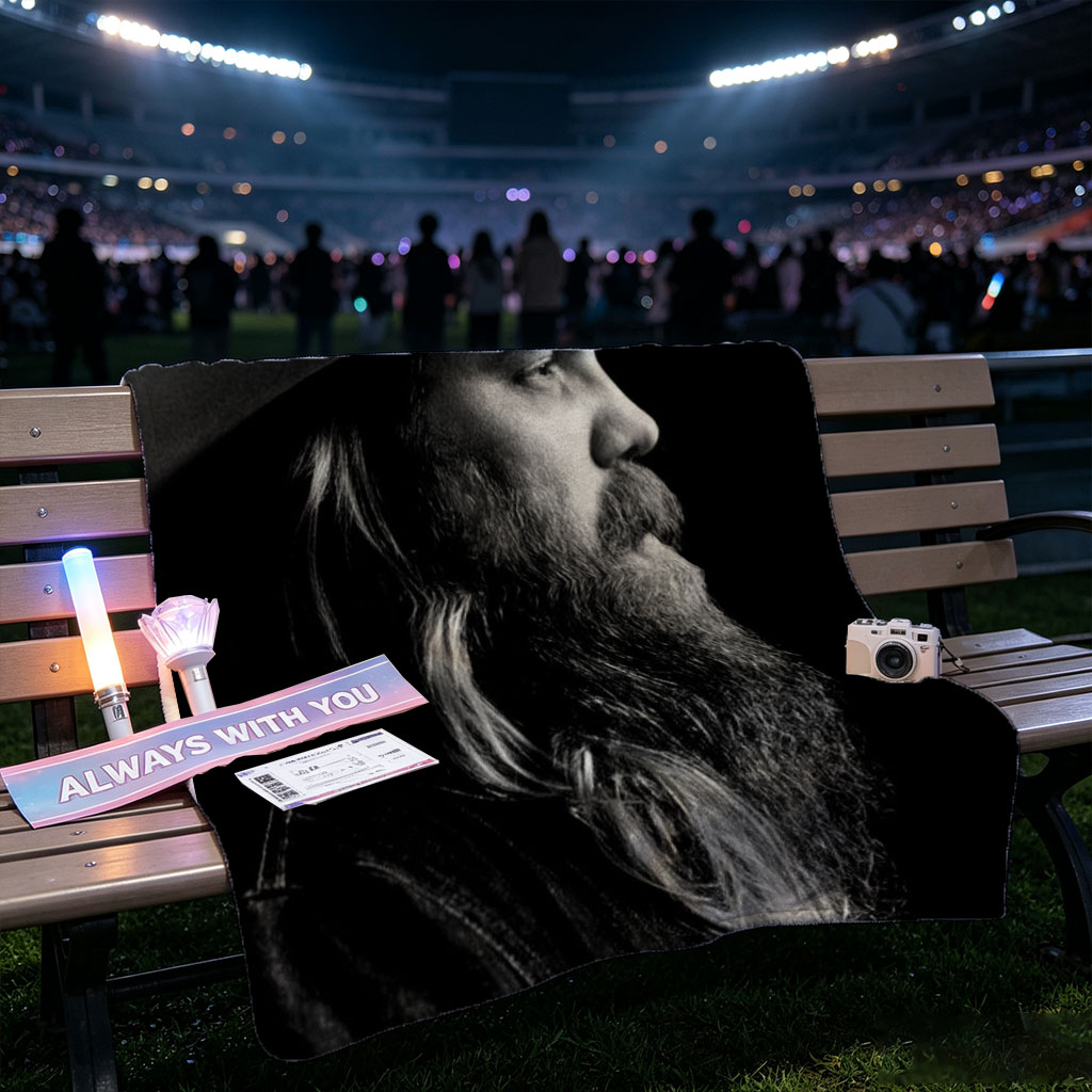Chris Stapleton in Profile with Cowboy Hat and Long Beard in Black and White Portrait - Blankets