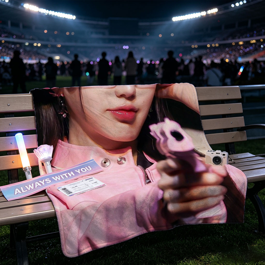 Miu Miu in Pink Cat Ear Headphones Holding a Toy Gun with Clear Glasses and Playful Expression - Blankets
