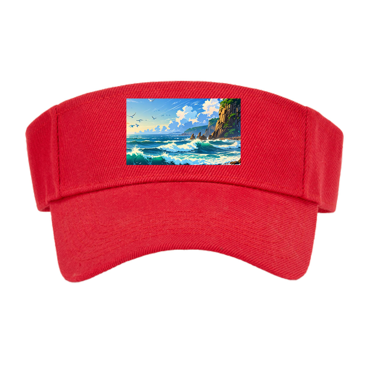 Ocean Waves Crashing Against Rocky Coastline Under Blue Sky -  Visor cap