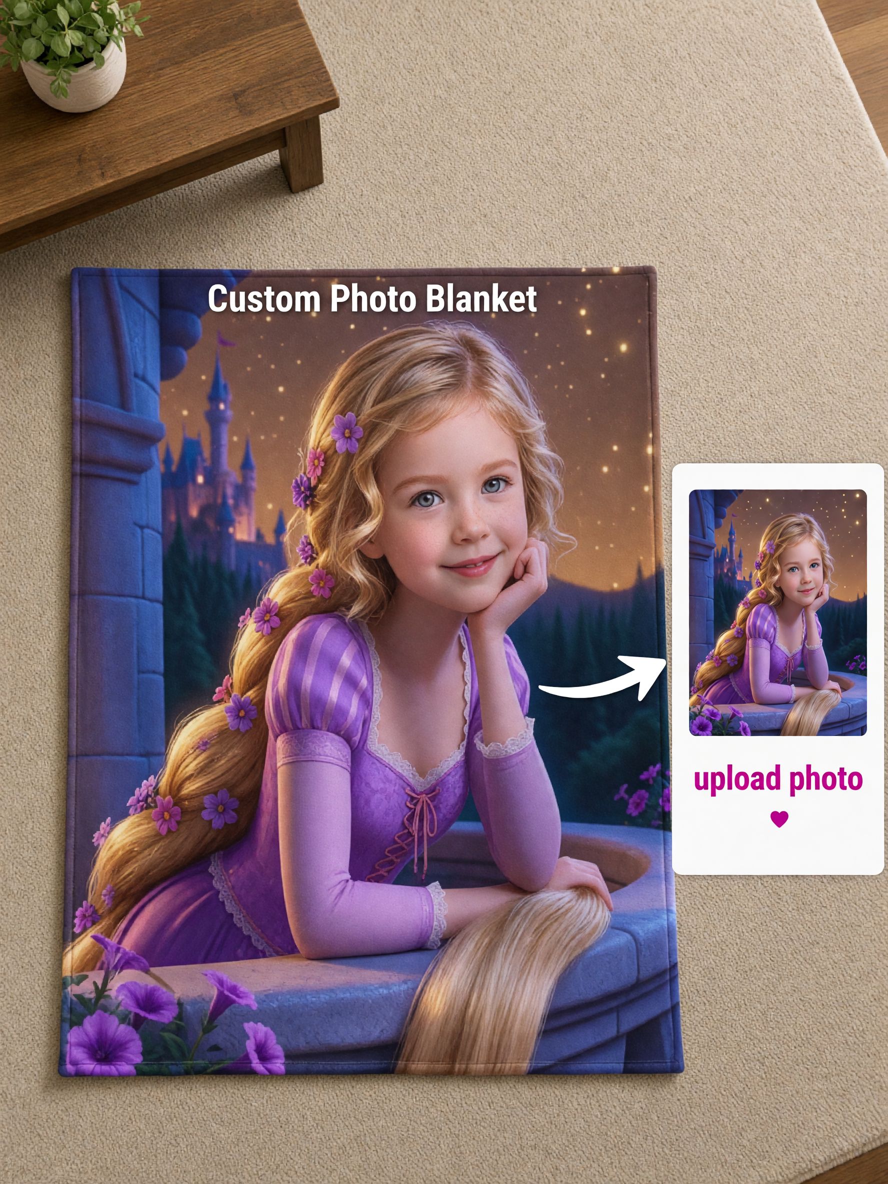 Custom Face Blanket Personalized Princess Photo Throw Ultra Soft Flannel Bed Blanket Ideal Cozy Birthday Gift for Girls