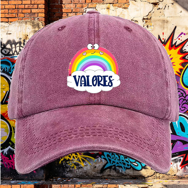 Men's Printed Washed Cap with Rainbow and 