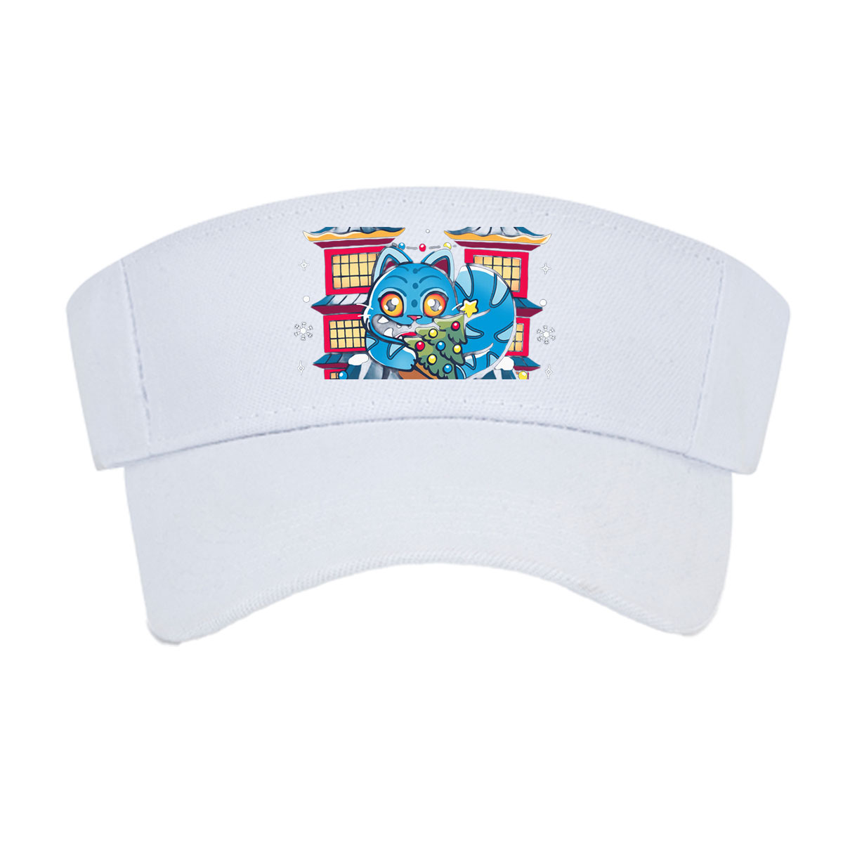 Blue Cat with Christmas Tree in Front of Pagoda House -  Visor cap