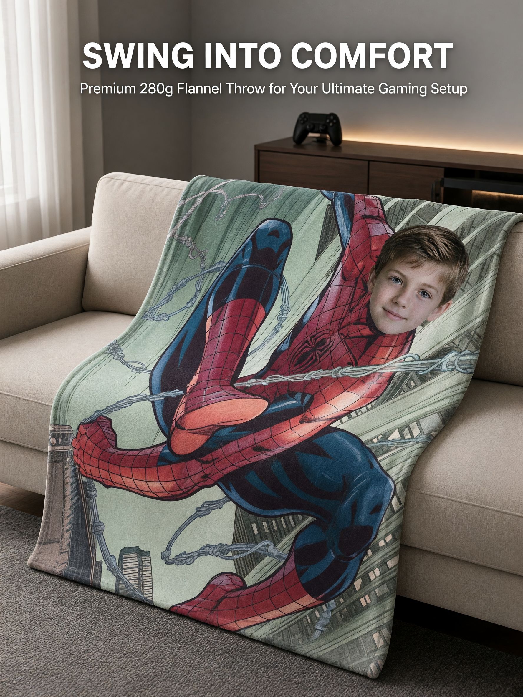Custom Photo Face Superhero Flannel Throw Blanket Personalized Picture Fleece Bed Throw Cozy Superhero Gift for Kids