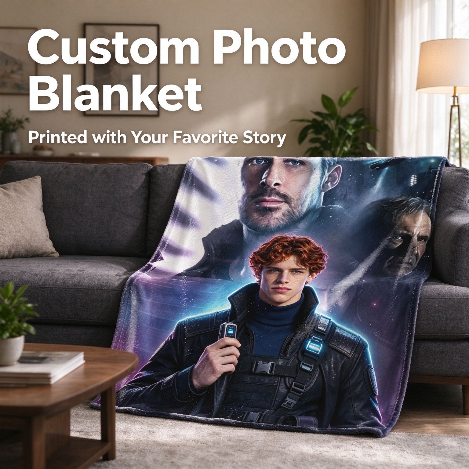 Custom Photo Flannel Fleece Throw Blanket Personalized Face Portrait Bed Couch Cozy Wrap Keepsake Gift