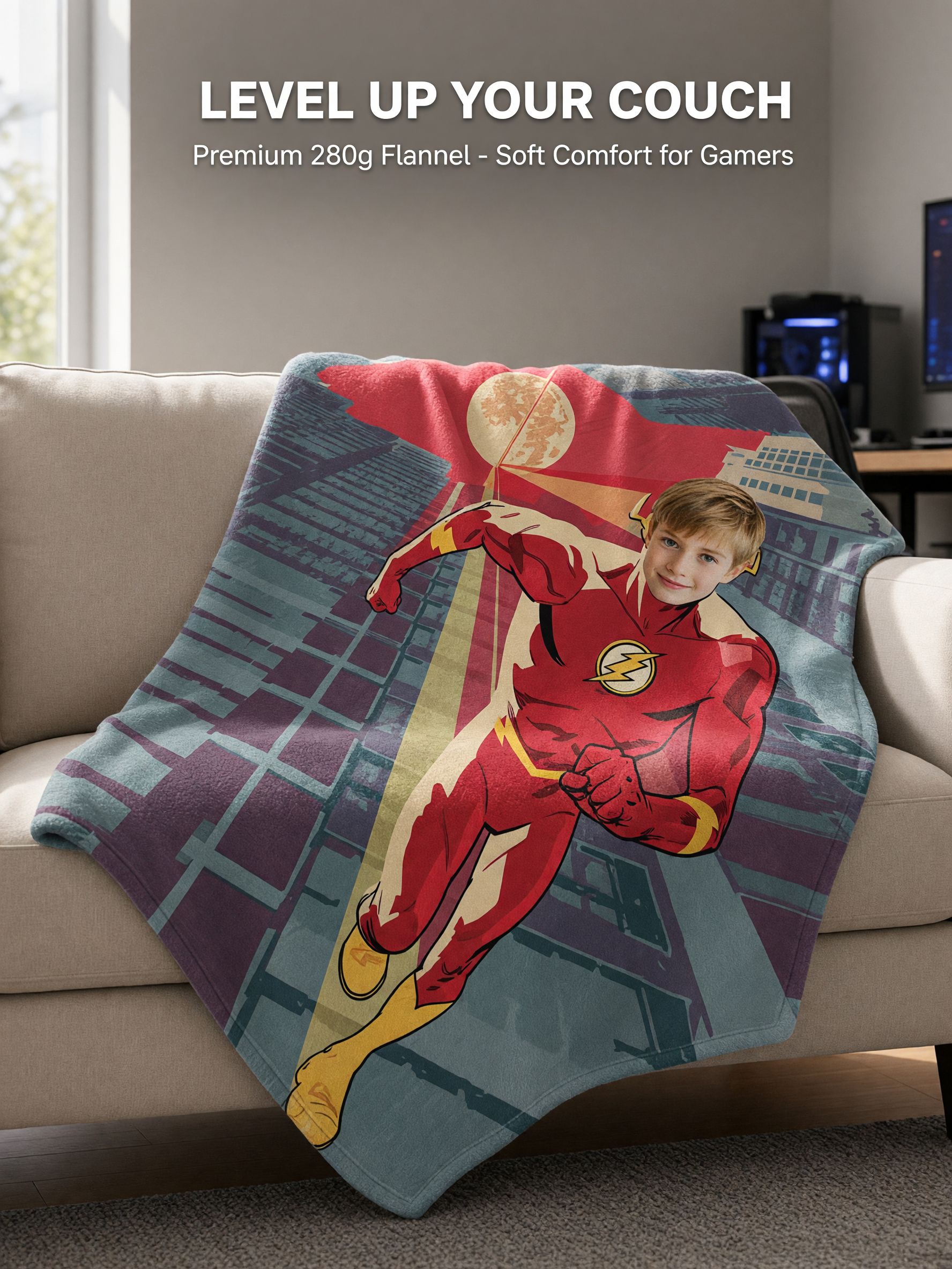 Custom Face Superhero Blanket Personalized Comic Book Flannel Throw Lightweight Cozy Fleece Bed Sofa Blanket for Kids