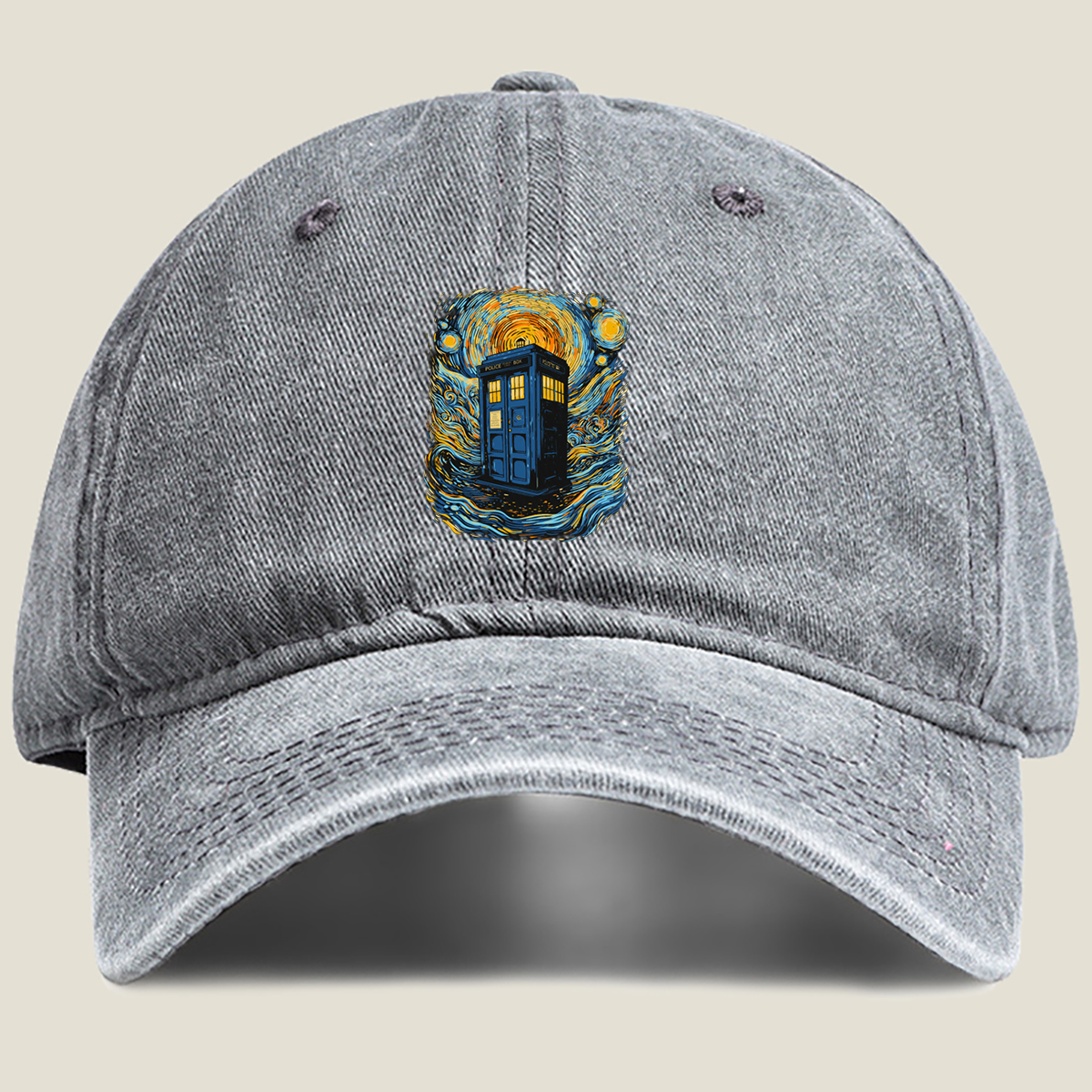 TARDIS in Starry Night - Washed Denim - Baseball Cap