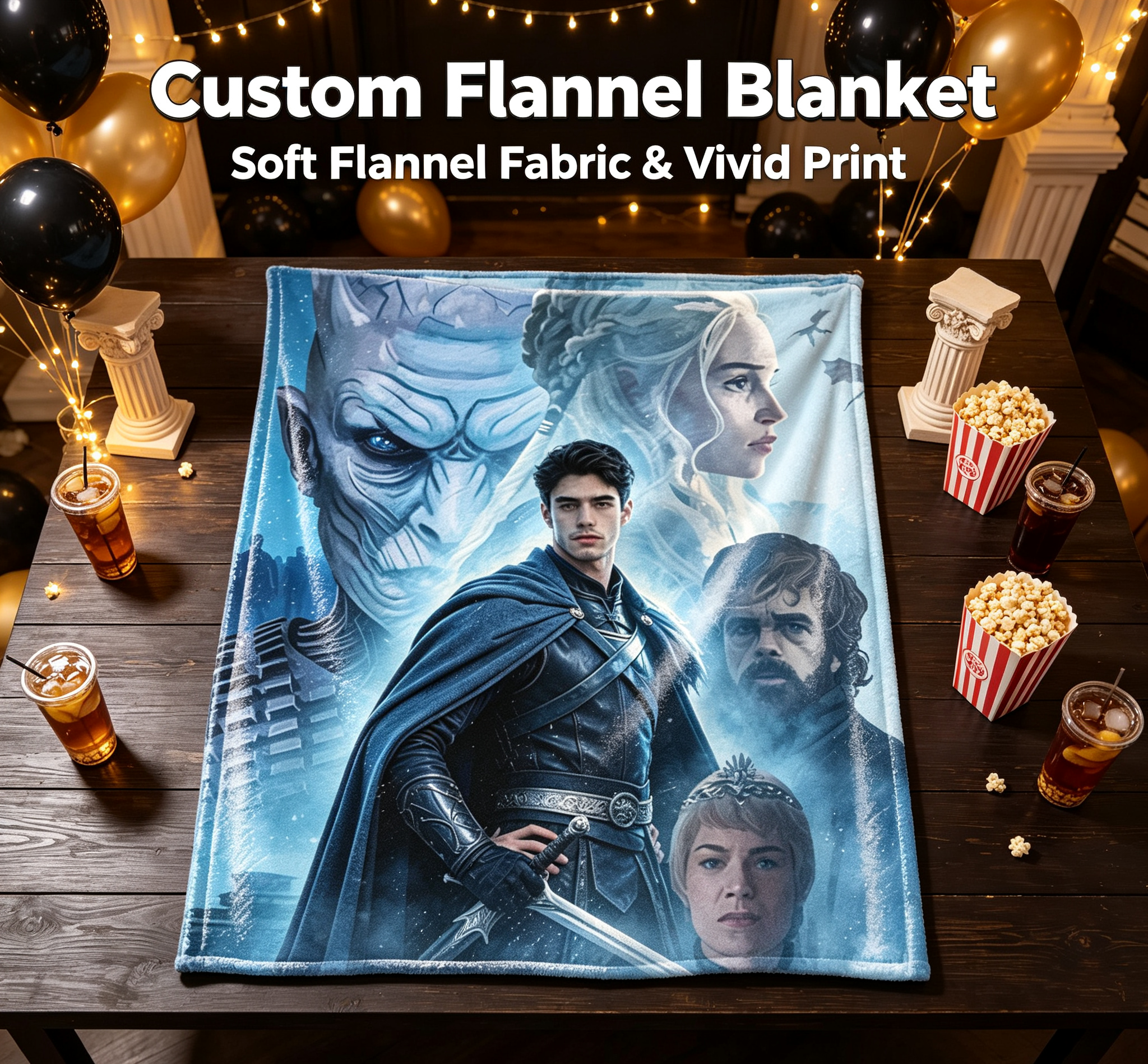 Custom Face Blanket Game of Thrones Characters Flannel Blanket Cozy Home Decor Gift for Fans and Collectors