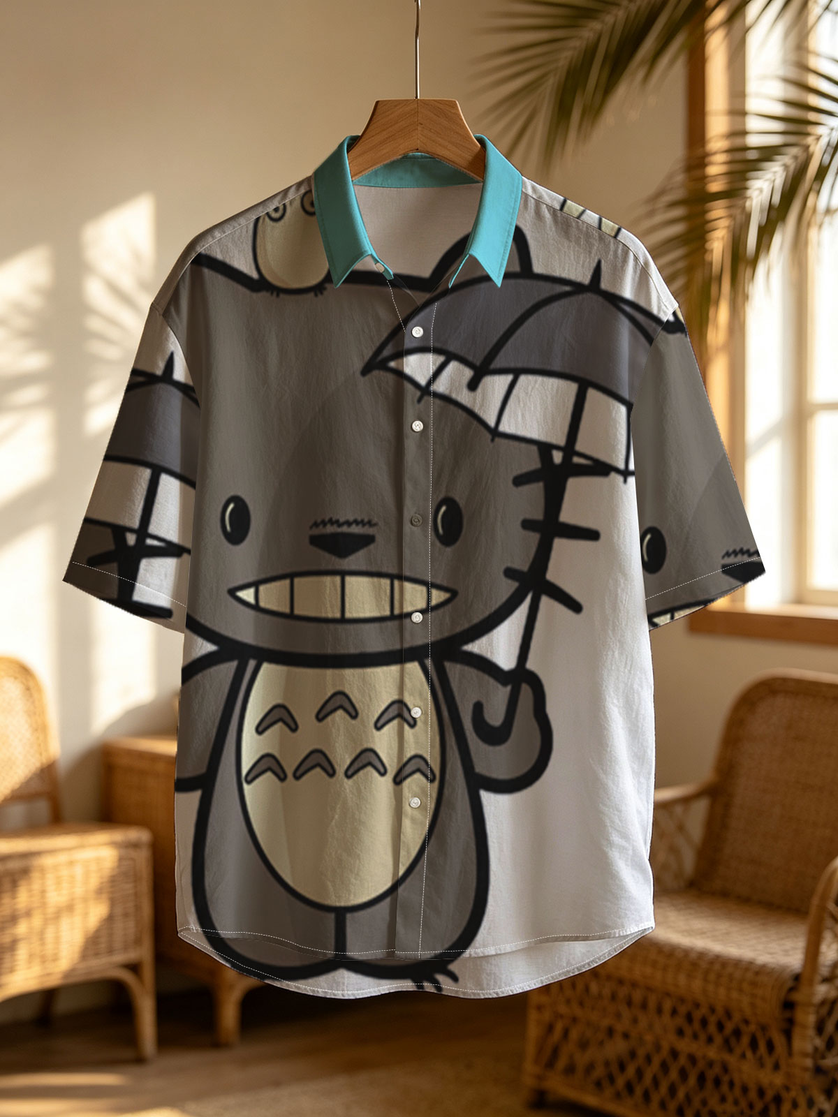 Totoro Holding Umbrella with Small Totoro on Head -  Shirt