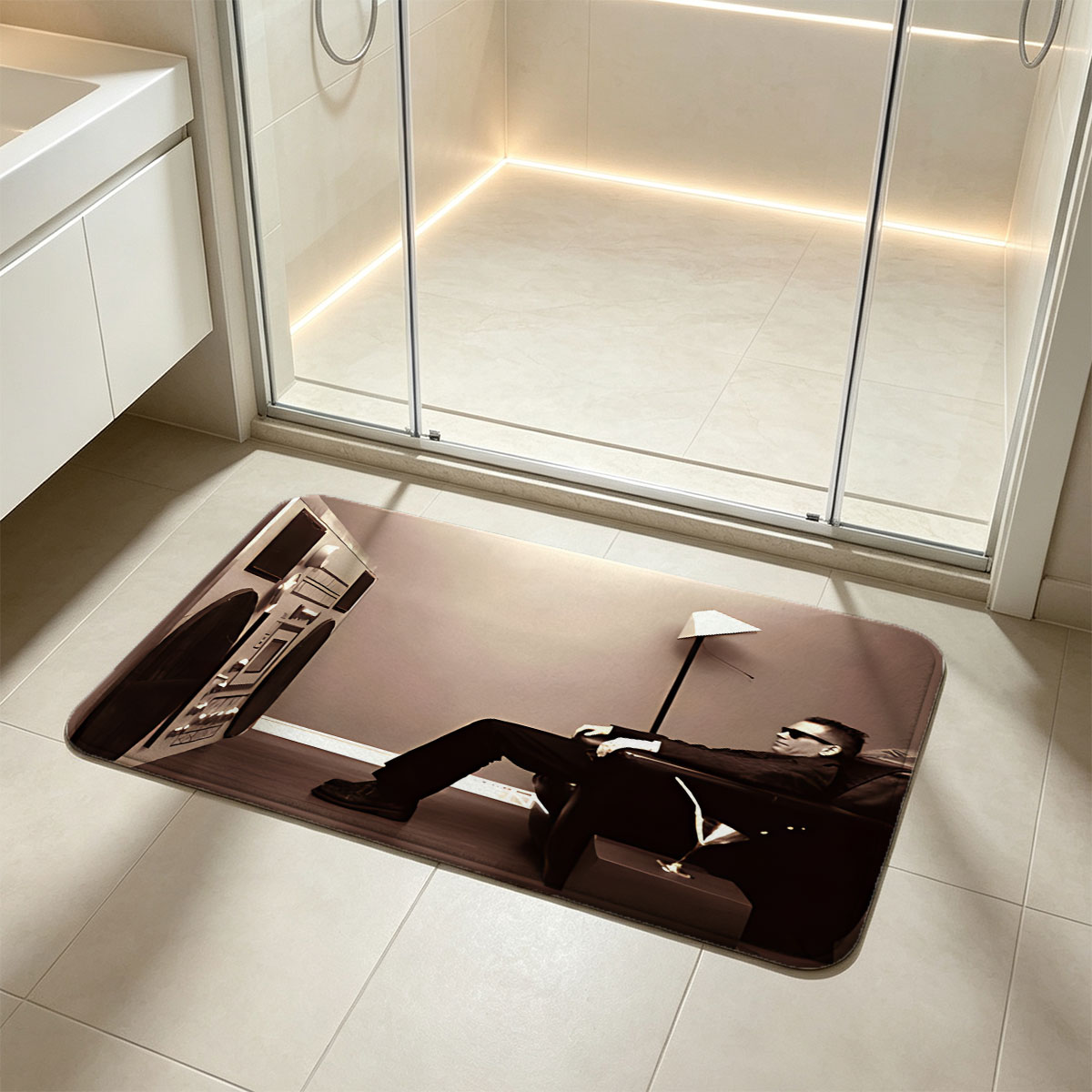 Man in Suit with Boombox and Martini Glass - Flannel floor mat